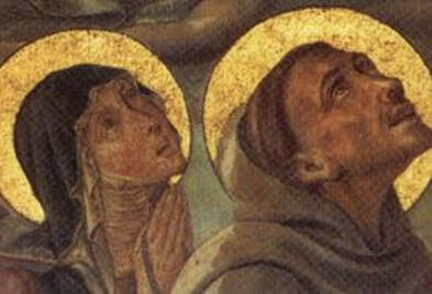 St Francis and St Clare with gold halos looking upward