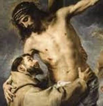 Painting of St Francis with Jesus during his passion
