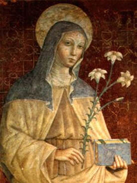 Painting of St Clare with sunflowers